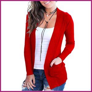 Open Front Long Sleeve Cardigan with Pockets, 80% Viscose 20% Nylon